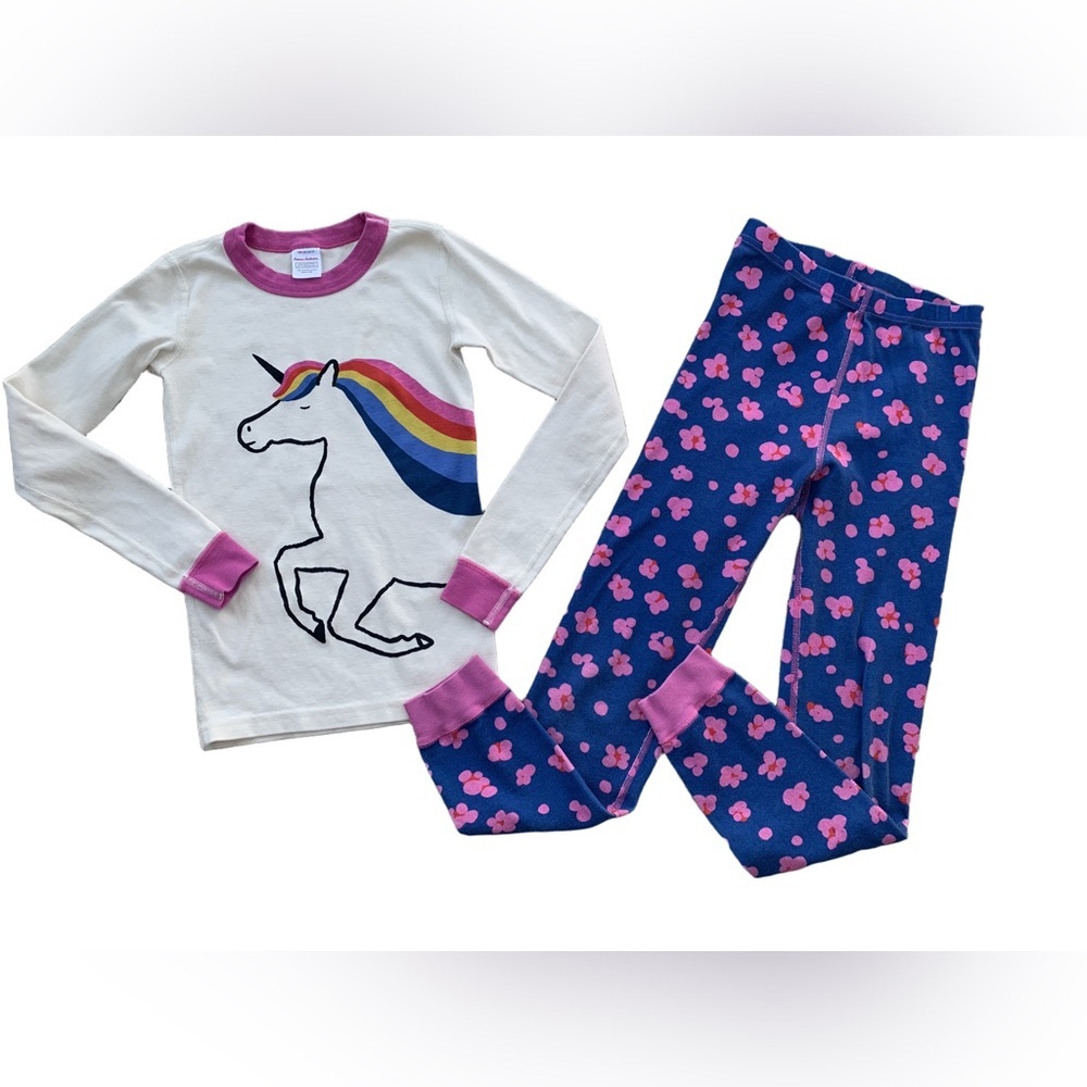 Hanna Andersson Size 140, 10, Unicorn Floral Long John Pajamas Set
